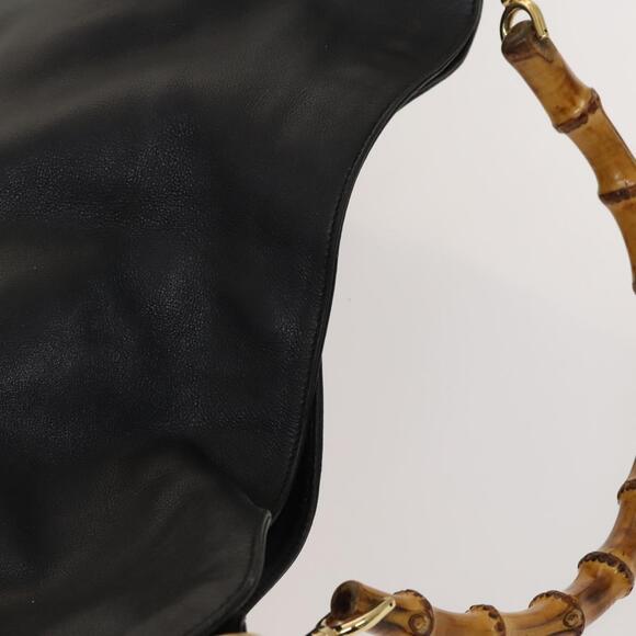GUCCI Bamboo Hand Bag Leather Black Gold 001 001 - Picture 6 of 16